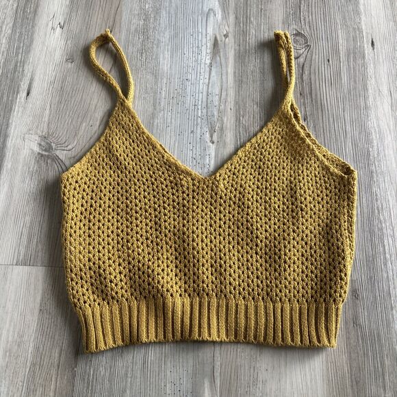 Don’t Ask Why Made In Italy Gold Crochet Boho Top Size Medium - Picture 3 of 5